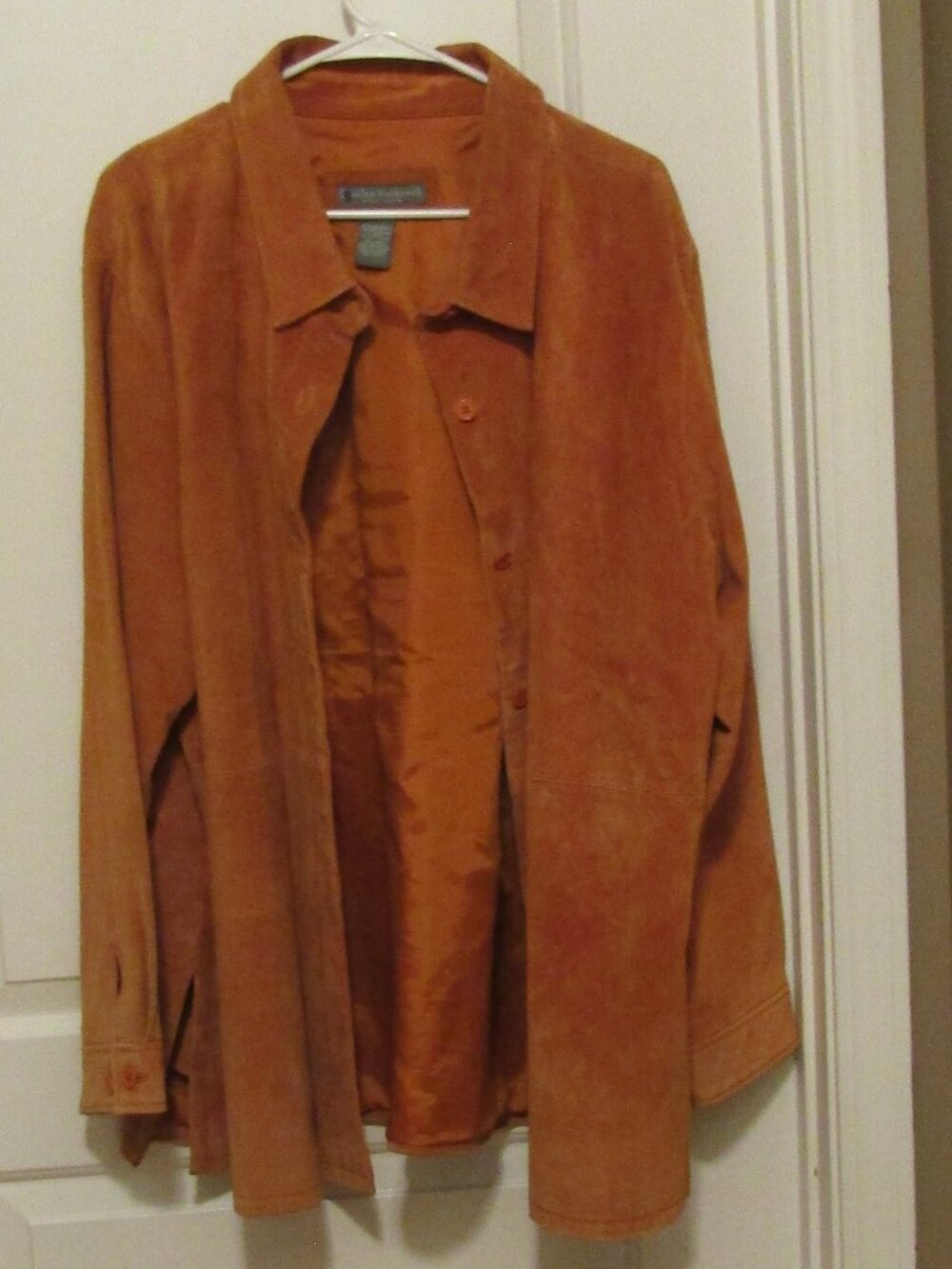 Vint Orange JESSICA HOLBROOK 100% LEATHER Jacket Shirt Sz 2X Button Down Autumn